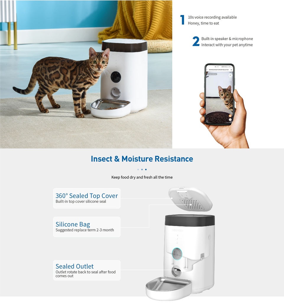 Dogness Panoramic Cam Smart Feeder Pet Food Dispenser With  HD-1080p Wide-View Camera & App Control- 3.6L