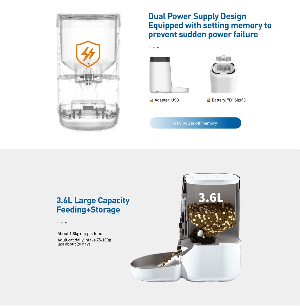 Dogness Panoramic Cam Smart Feeder Pet Food Dispenser With  HD-1080p Wide-View Camera & App Control- 3.6L
