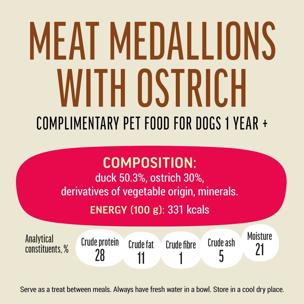 Dog Fest Medallions With Ostrich For Adult Dogs[Weight - 90g]