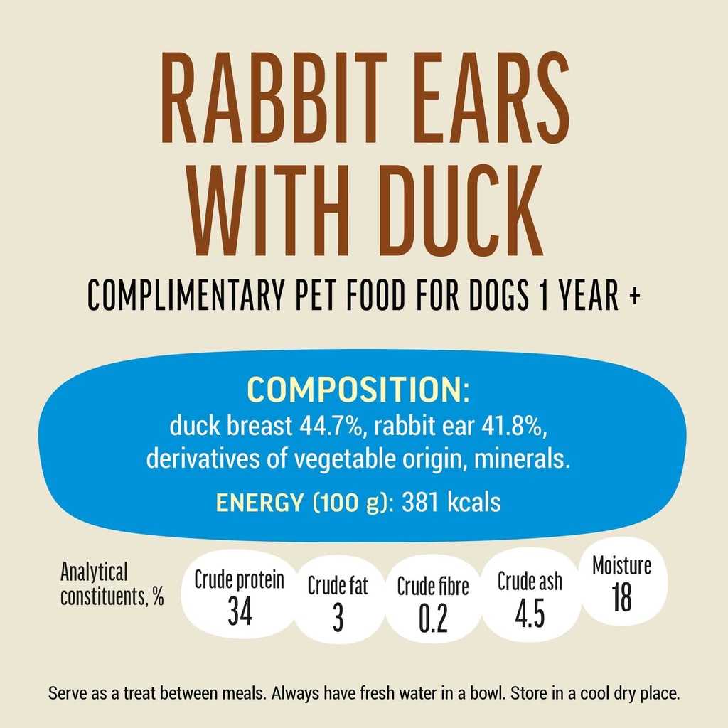 Dog Fest Rabbit Ears With Duck For Adult Dogs - 90g (3.17oz)[Weight - 90g]