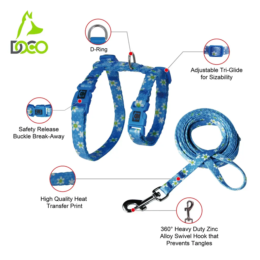DOCO® LOCO Cat Harness + Leash Combo - Printed Pattern 6ft (DCAT202+2072)[Size - XS, Color - M3]