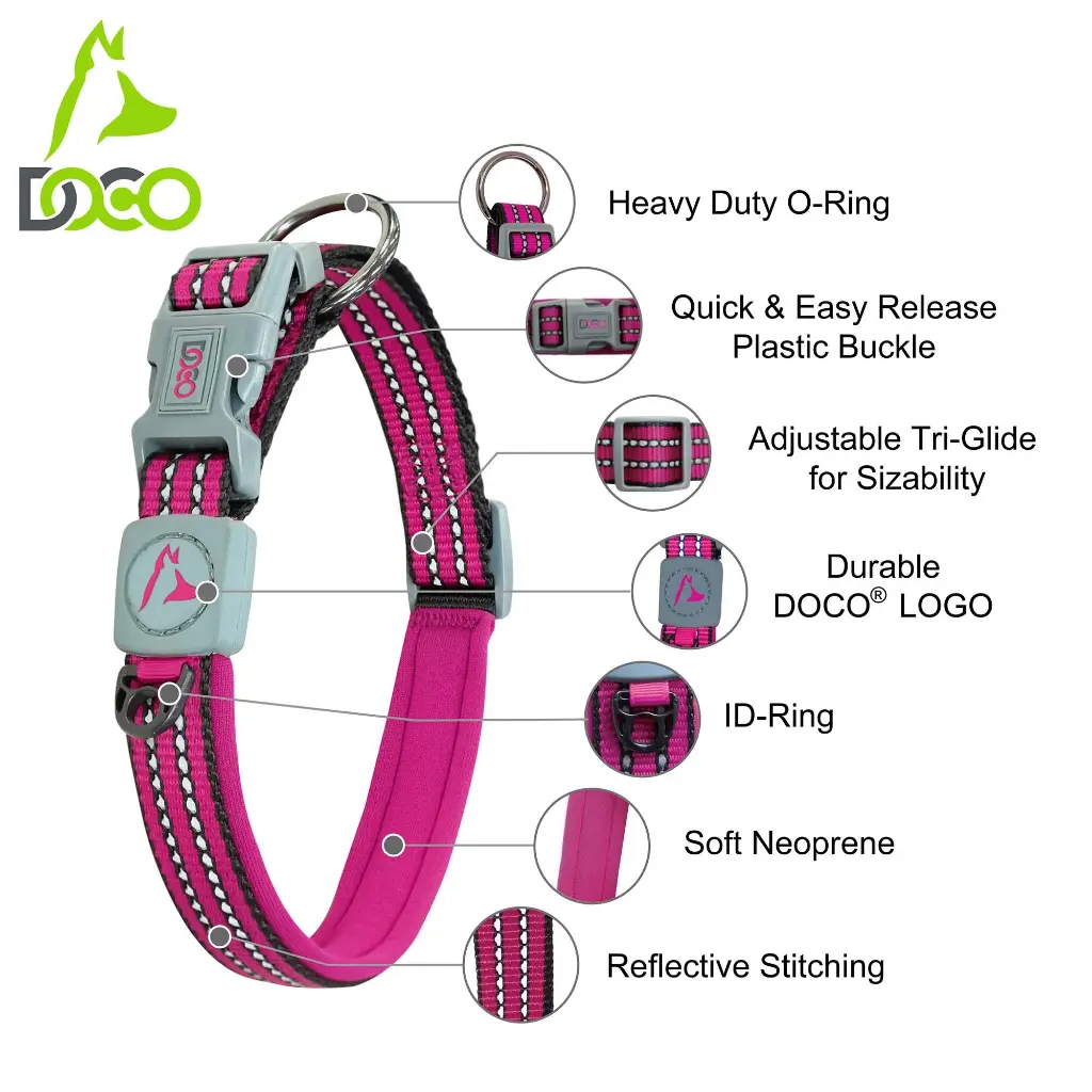 Doco Vario O-Ring Collar With Reflective Stitching [2x44-55cm] - Light Blue