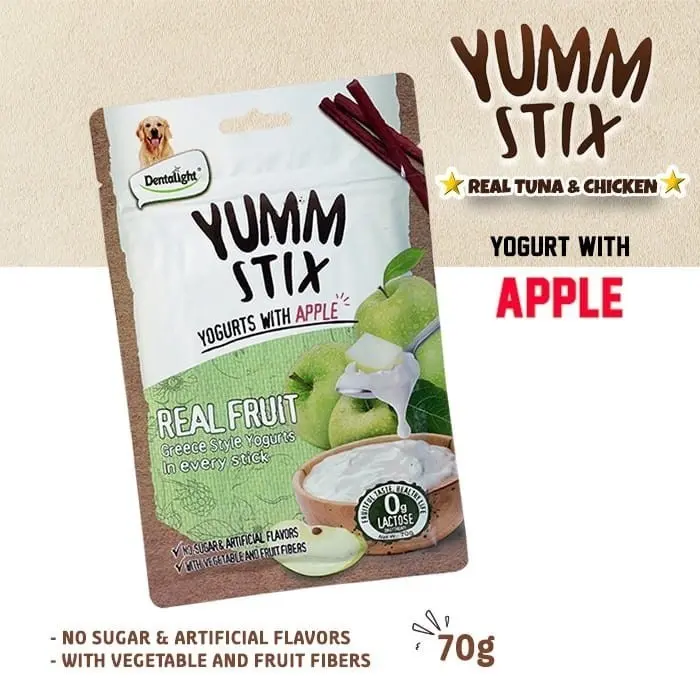 Dentalight Yumm Stix For Dogs-Wet & Soft - Yogurts With Apple 70g