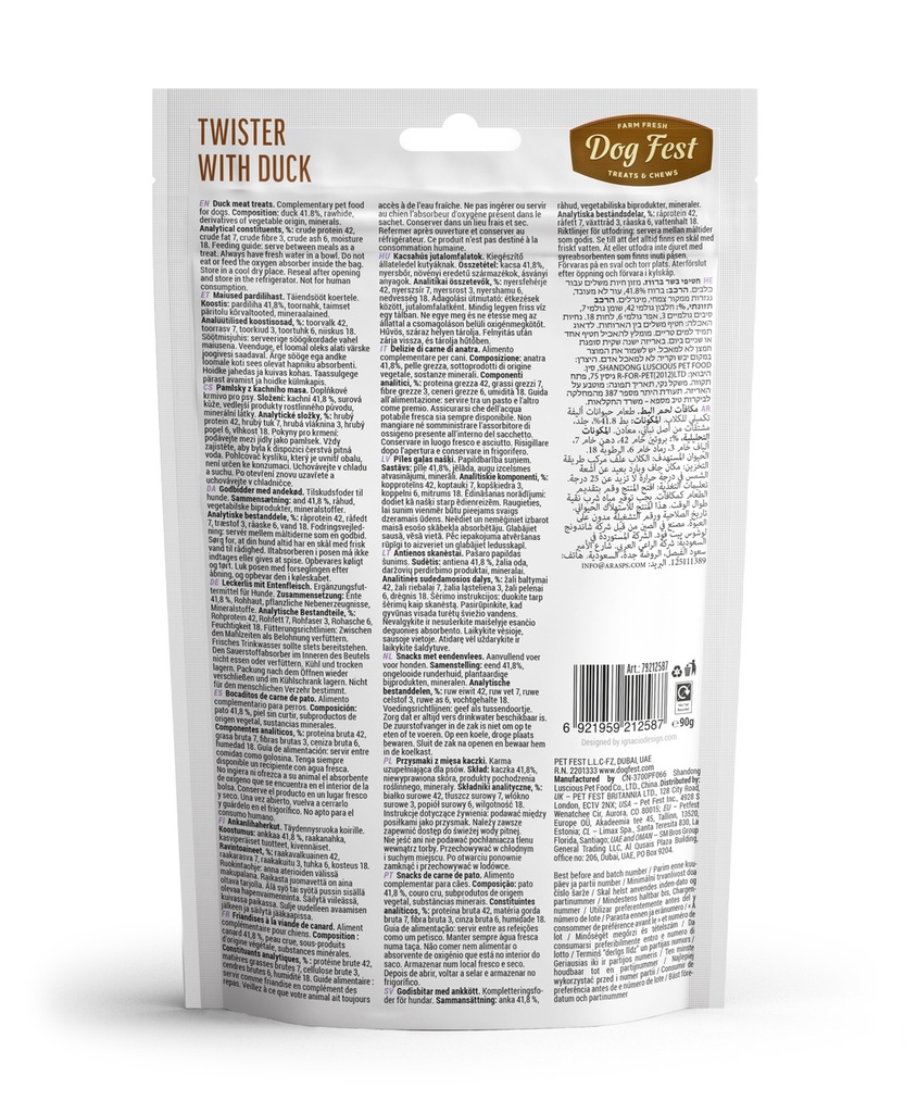 Dog Fest Dental Treats For Adult Dogs -Twister -Duck 90g (13cm)