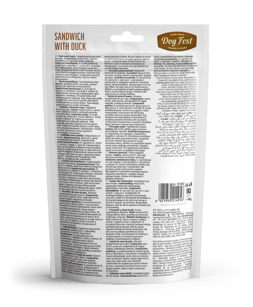 Dog Fest Dental Treats For Adult Dogs -Sandwich -Duck 90g