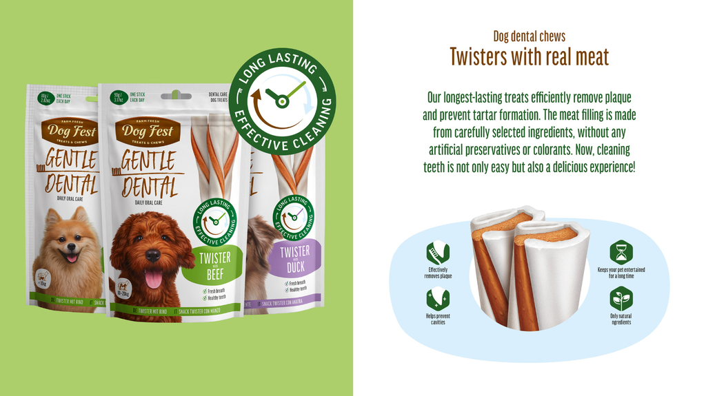Dog Fest Dental Treats For Adult Dogs -Twister -Beef 90g (13cm)