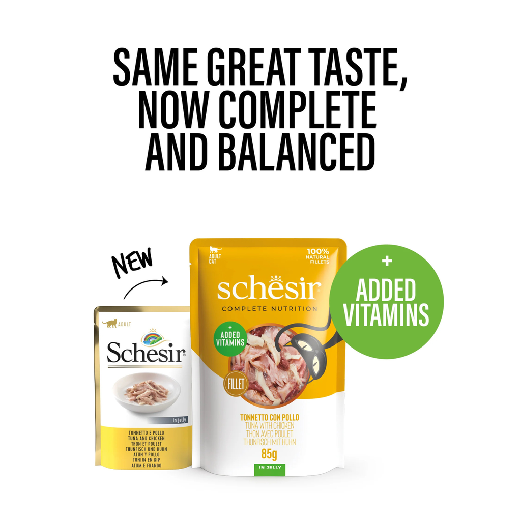 Schesir Complete & Balanced Nutrition Wet Cat Food in Jelly Pouch- Tuna With Chicken 85g [MOQ:12pcs]