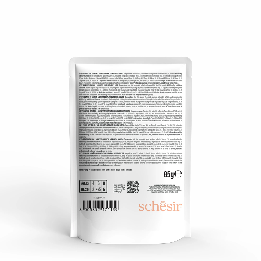 Schesir Complete & Balanced Nutrition Wet Cat Food in Jelly Pouch- Tuna With Salmon 85g [MOQ:12pcs]