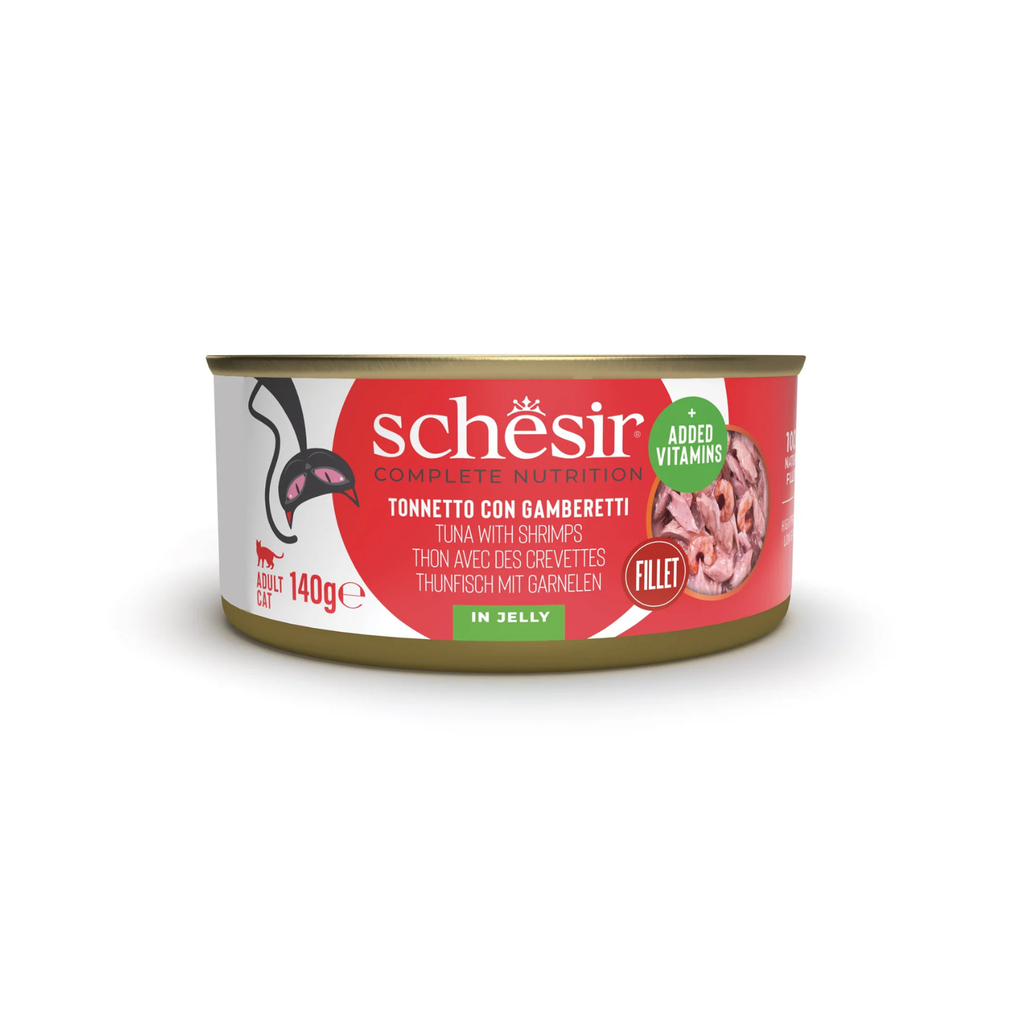 Schesir Complete & Balanced Nutrition Wet Cat Food in Jelly Can- Tuna With Shrimp 140g [MOQ:8pcs]