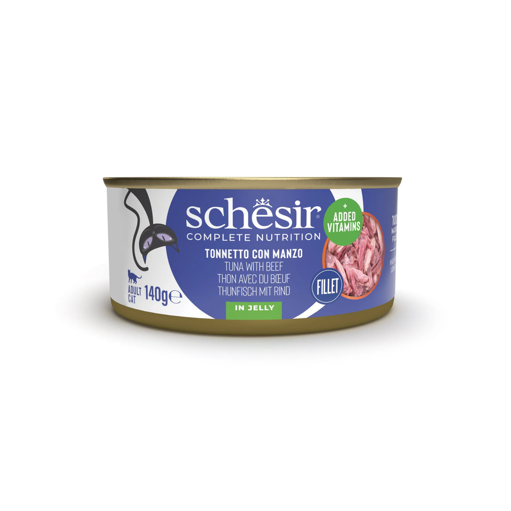Schesir Complete & Balanced Nutrition Wet Cat Food in Jelly Can- Tuna With Beef 140g [MOQ:8pcs]
