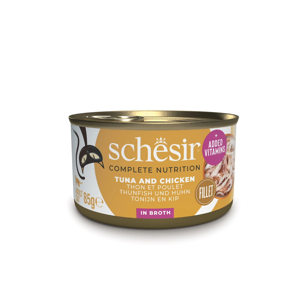 Schesir Complete & Balanced Nutrition Wet Cat Food in Broth Can- Tuna With Chicken 85g [MOQ:12pcs]