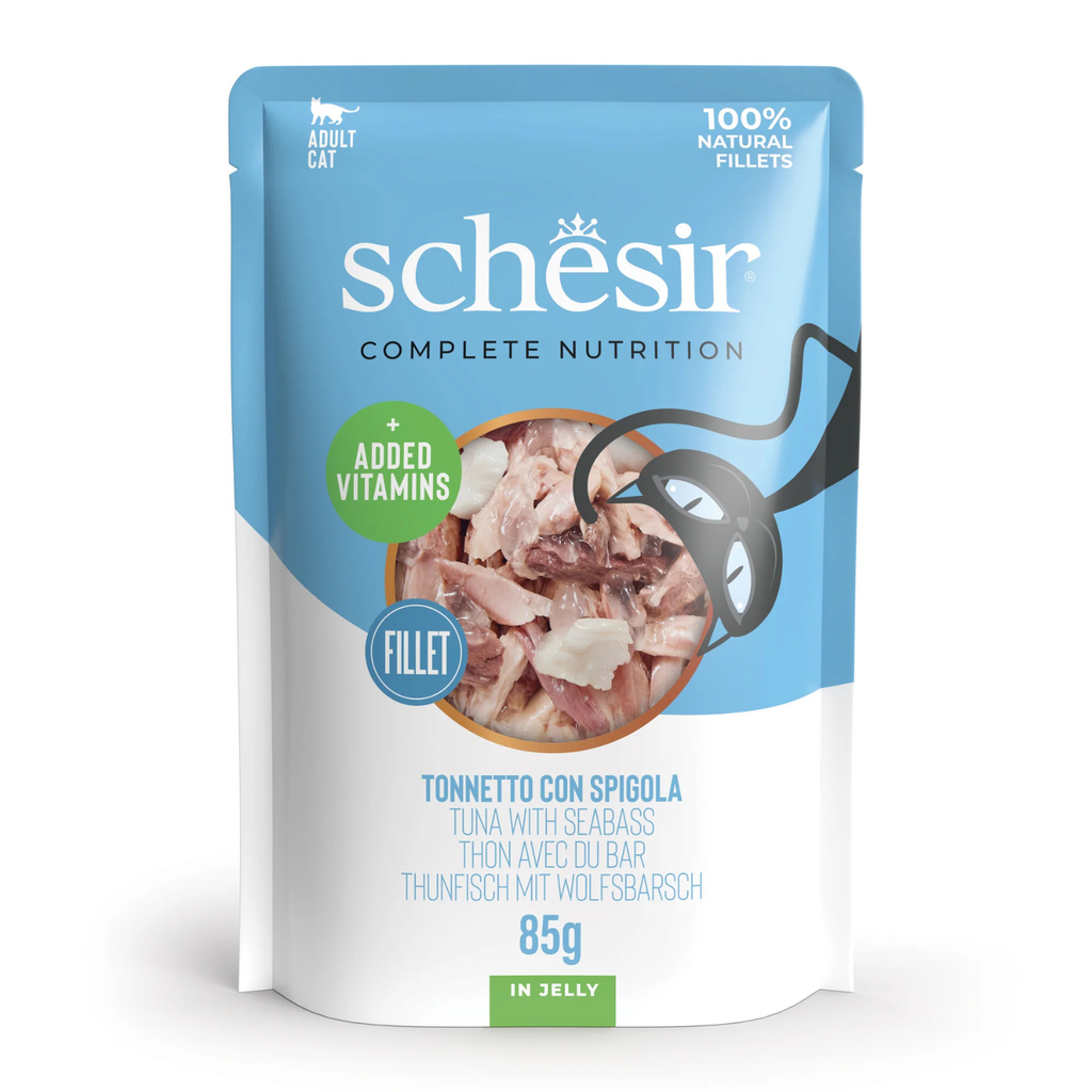 Schesir Complete & Balanced Nutrition Wet Cat Food in Jelly Pouch- Tuna With Seabass 85g [MOQ:12pcs]