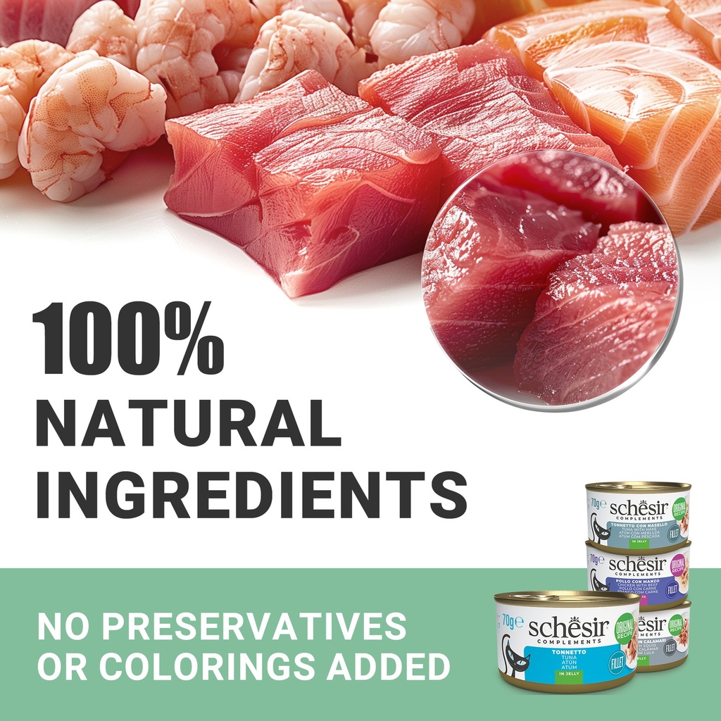 Schesir Complements Cat Wet Food  in Jelly Can- Chicken With Seabass 70g [MOQ:12pcs]