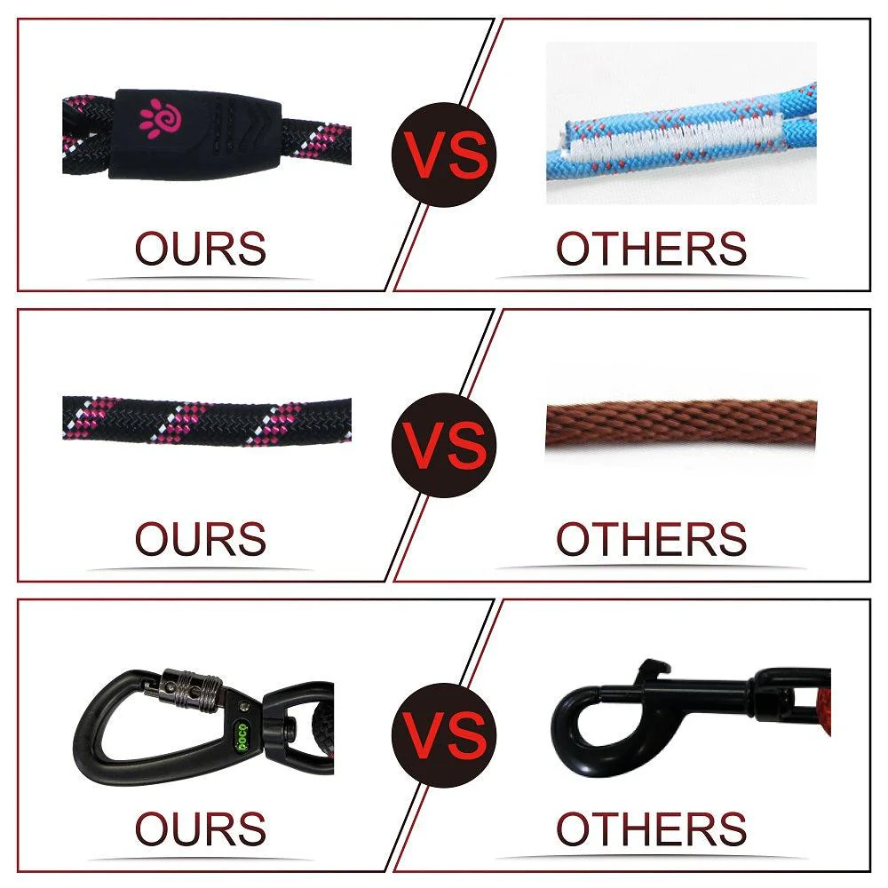 DOCO® Reflective Rope Leash With soft Rubber Handle Ver.5 - Click & Lock Snap-Large-Ø13mm x 120cm-Rasberry Pink