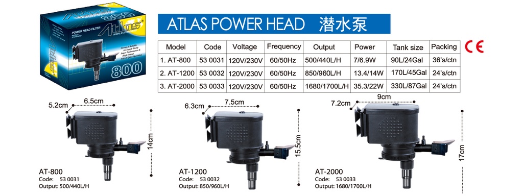 KW Zone Atlas AT - 800 Power Head[Max Output - 800L/H, Model - PHAT800]