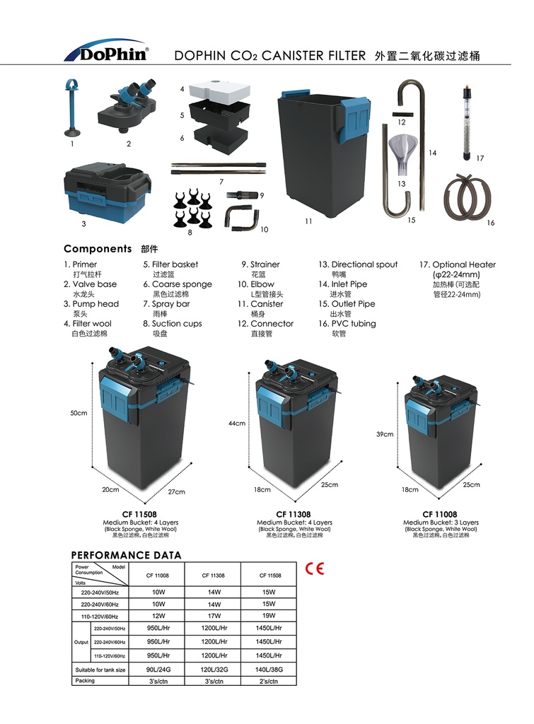 KW Zone Dophin CO2 Canister Filter (220-240V/50Hz) - Fast Start-Up[Flow - 1200L/h]