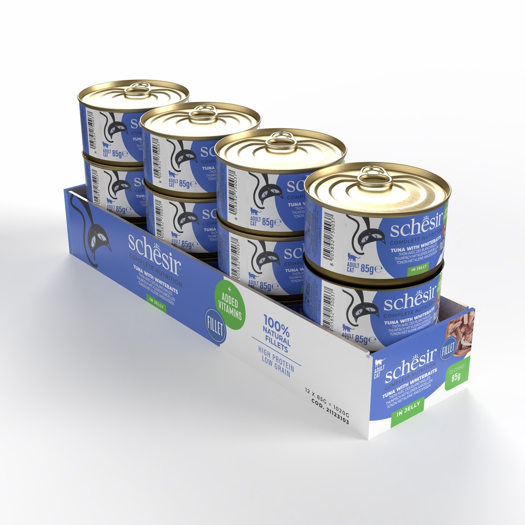 Schesir Complete & Balanced Nutrition Wet Cat Food in Jelly Can- Tuna With Whitebait 85g [MOQ:12pcs]