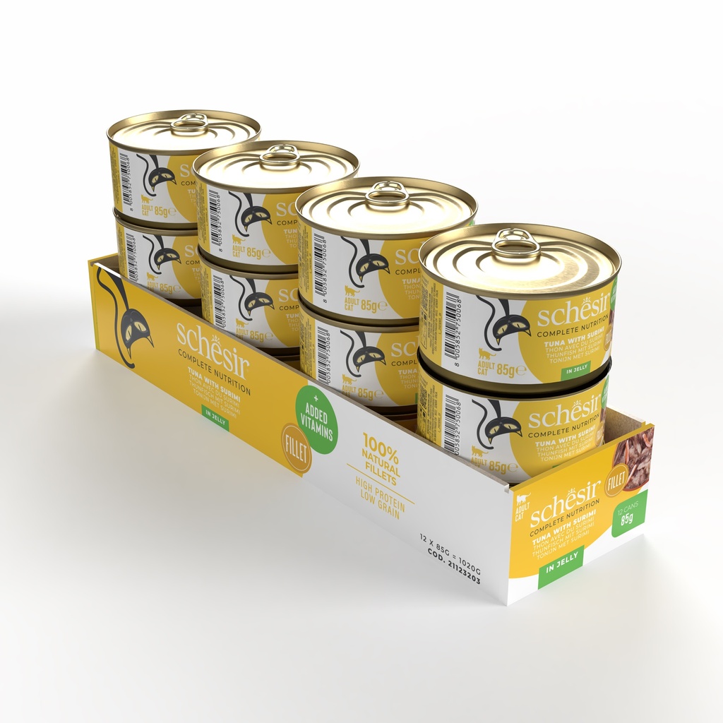 Schesir Complete & Balanced Nutrition Wet Cat Food in Jelly Can- Tuna With Surimi 85g [MOQ:12pcs]