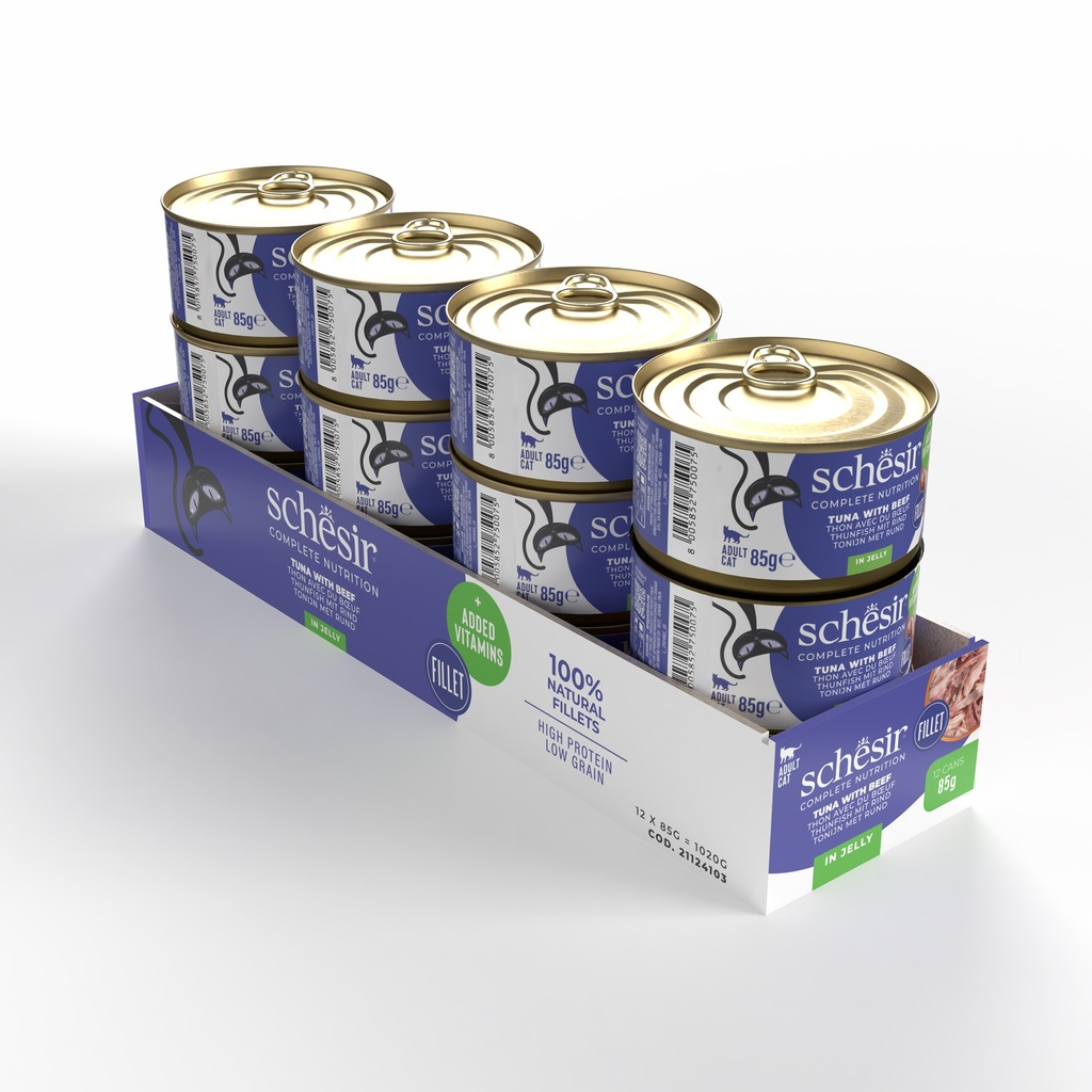 Schesir Complete & Balanced Nutrition Wet Cat Food in Jelly Can- Tuna With Beef 85g [MOQ:12pcs]