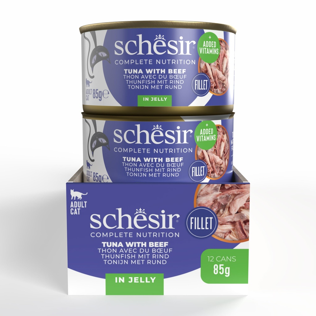 Schesir Complete & Balanced Nutrition Wet Cat Food in Jelly Can- Tuna With Beef 85g [MOQ:12pcs]