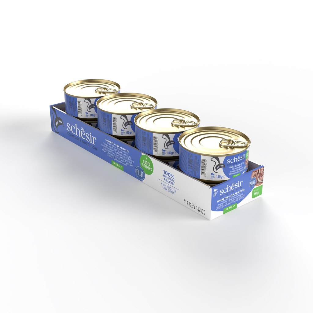 Schesir Complete & Balanced Nutrition Wet Cat Food in Jelly Can- Tuna With Whitebait 140g [MOQ:8pcs]