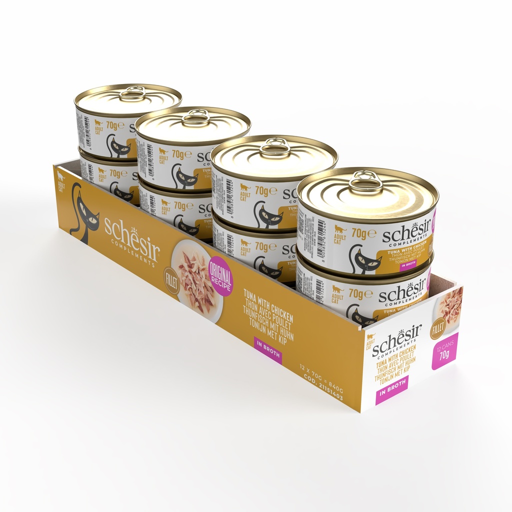 Schesir Wet Cat Food In Broth Can-Tuna With Chicken 70g [MOQ:12pcs]