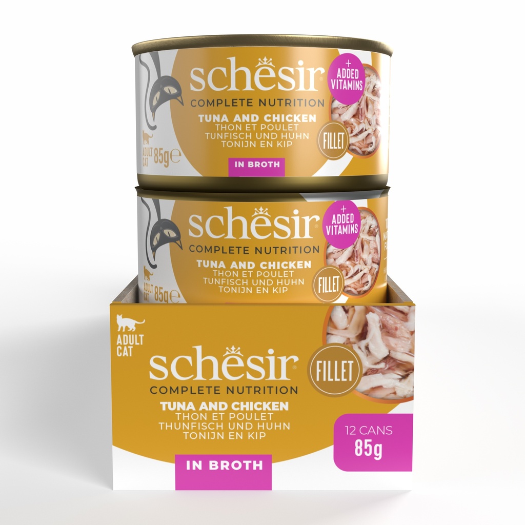 Schesir Complete & Balanced Nutrition Wet Cat Food in Broth Can- Tuna With Chicken 85g [MOQ:12pcs]