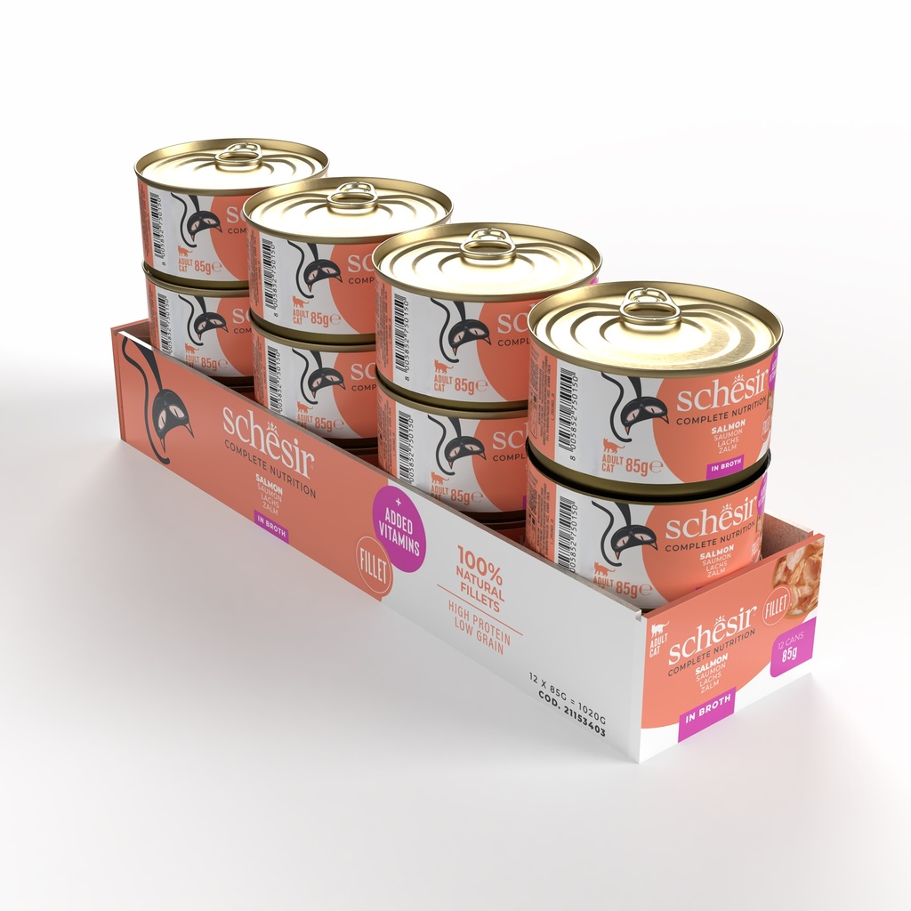 Schesir Complete & Balanced Nutrition Wet Cat Food in Broth Can- Natural Salmon 85g [MOQ:12pcs]