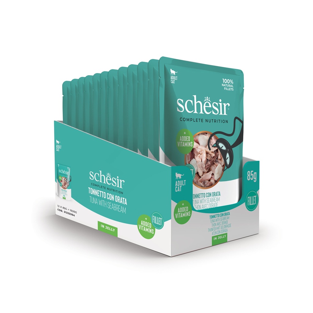 Schesir Complete & Balanced Nutrition Wet Cat Food in Jelly Pouch- Tuna With Seabreem 85g [MOQ:12pcs]