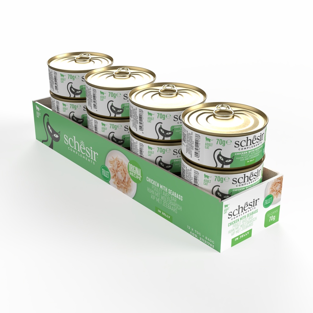 Schesir Complements Cat Wet Food  in Jelly Can- Chicken With Seabass 70g [MOQ:12pcs]