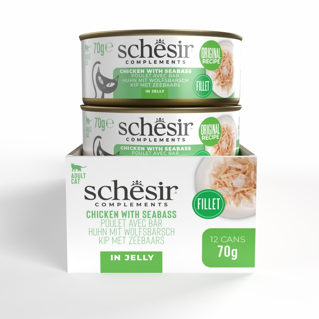 Schesir Complements Cat Wet Food  in Jelly Can- Chicken With Seabass 70g [MOQ:12pcs]