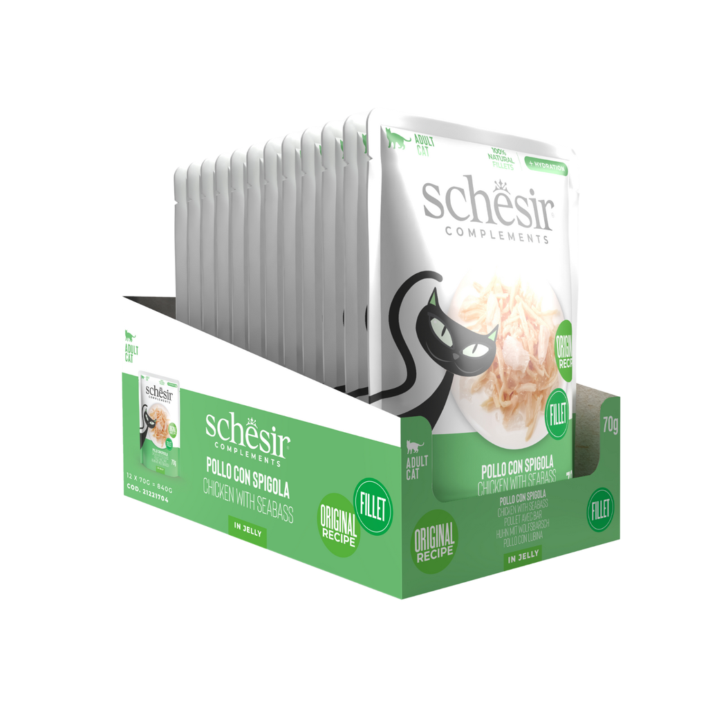 Schesir Complements Cat Wet Food  in Jelly Pouch- Chicken With Seabass 70g [MOQ:12pcs]