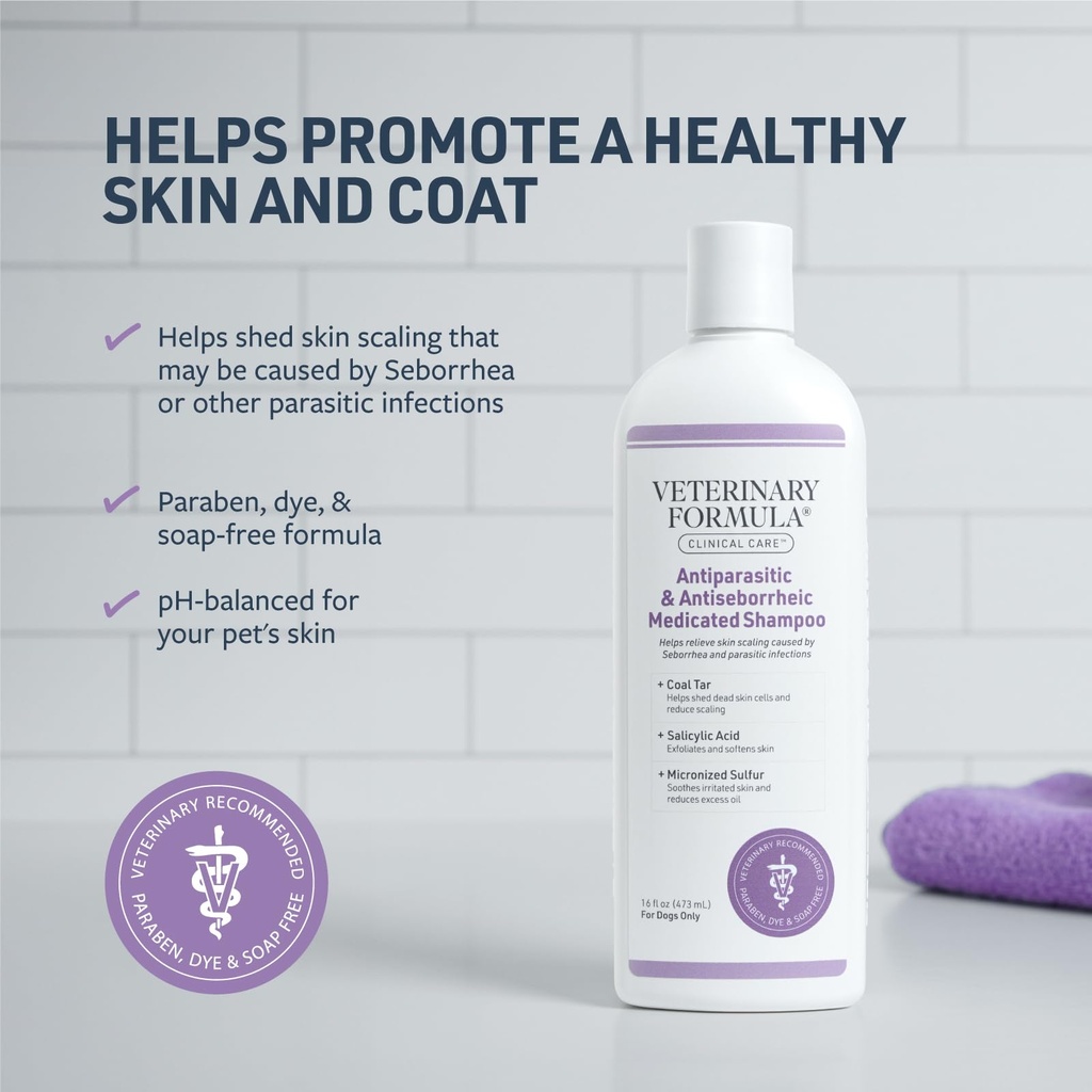 Synergy Labs Veterinary Formula Clinical Care Antiparasitic & Antiseborrheic Shampoo For Dogs 473ml[Volume - 473ml]