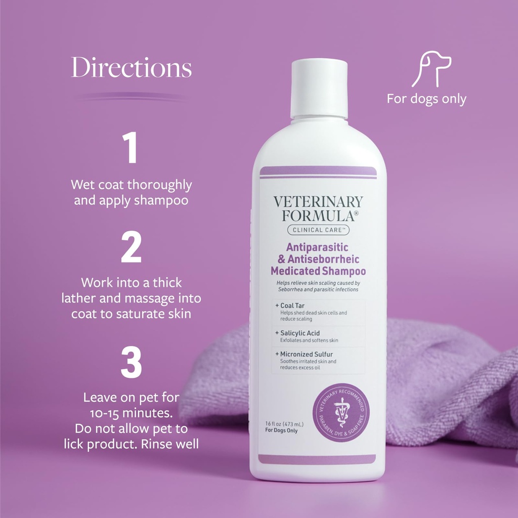 Synergy Labs Veterinary Formula Clinical Care Antiparasitic & Antiseborrheic Shampoo For Dogs 473ml[Volume - 473ml]