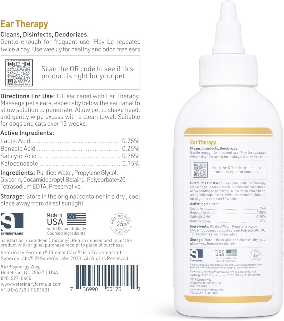 Synergy Lab Ear Therapy For Dog & Cat[Volume - 118ml]