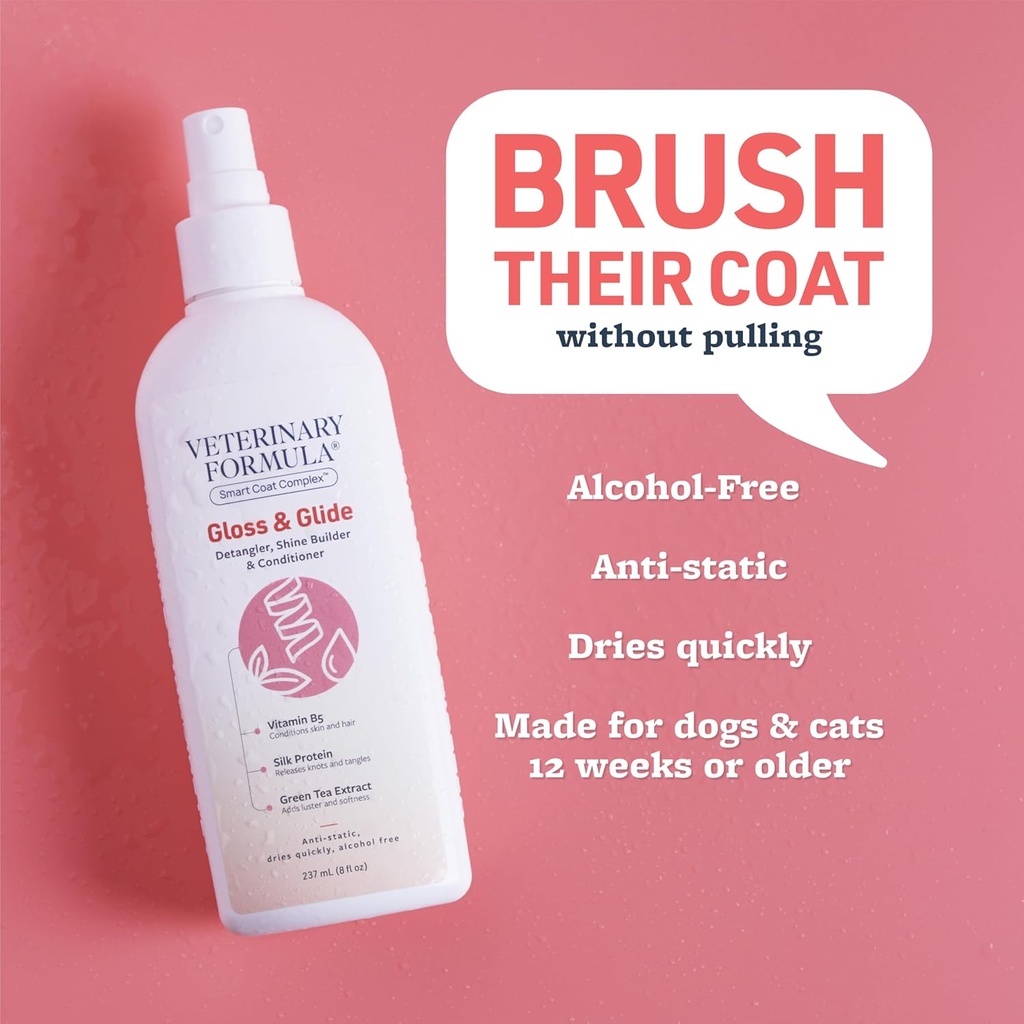 Synergy Labs Veterinary Formula Gloss and Glide Detangler, Shine Builder & Conditioner 8 oz -236 ml