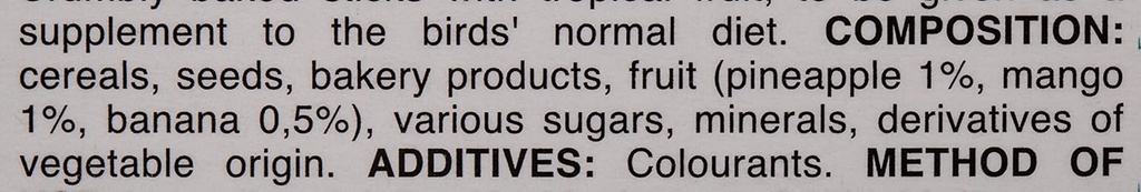 Padovan Stix Tropical Cocorite and Esotici (Budgies/Small Exotic birds)-80g