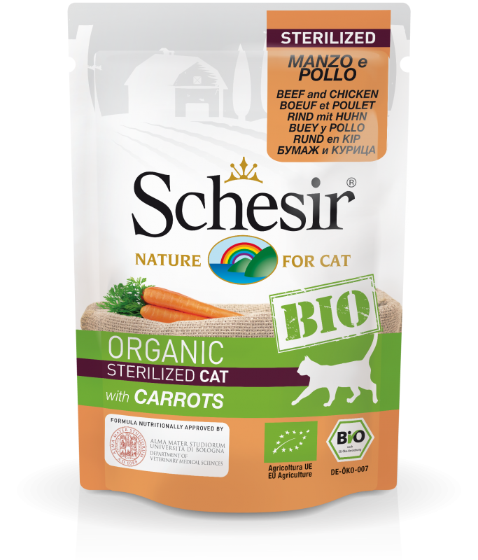 Schesir Bio Beef and Chicken With Carrots Sterilized Cat Wet Food[Weight - 85g] (Min Order 85g - 16pcs)