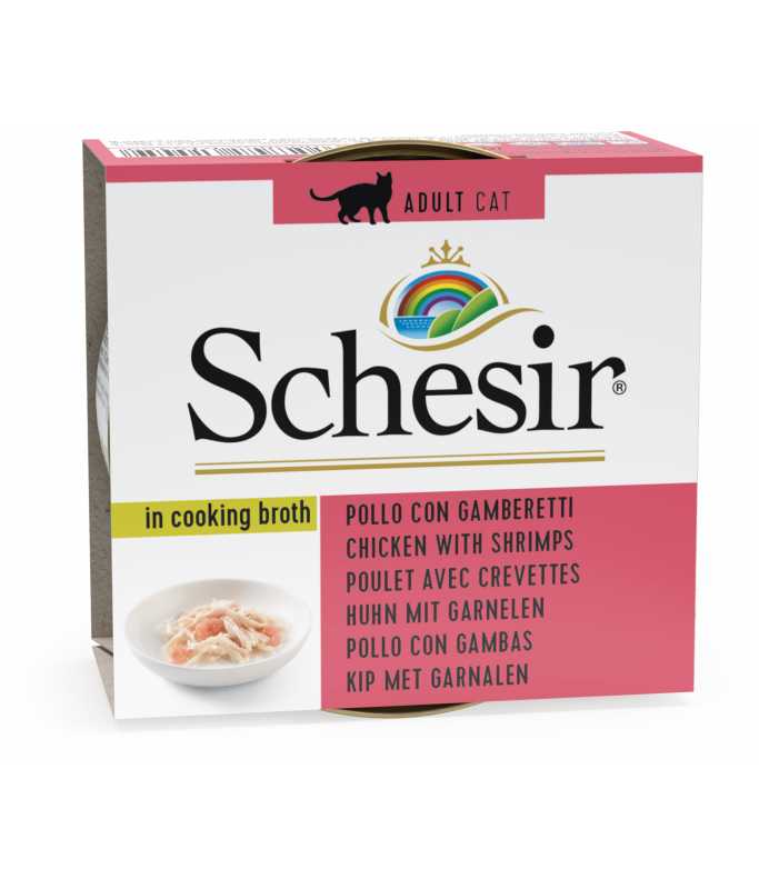 Schesir Cat Can Broth-Wet Food Chicken with Shrimps-(Min Order 70g - 14pcs)[Weight - 70g]