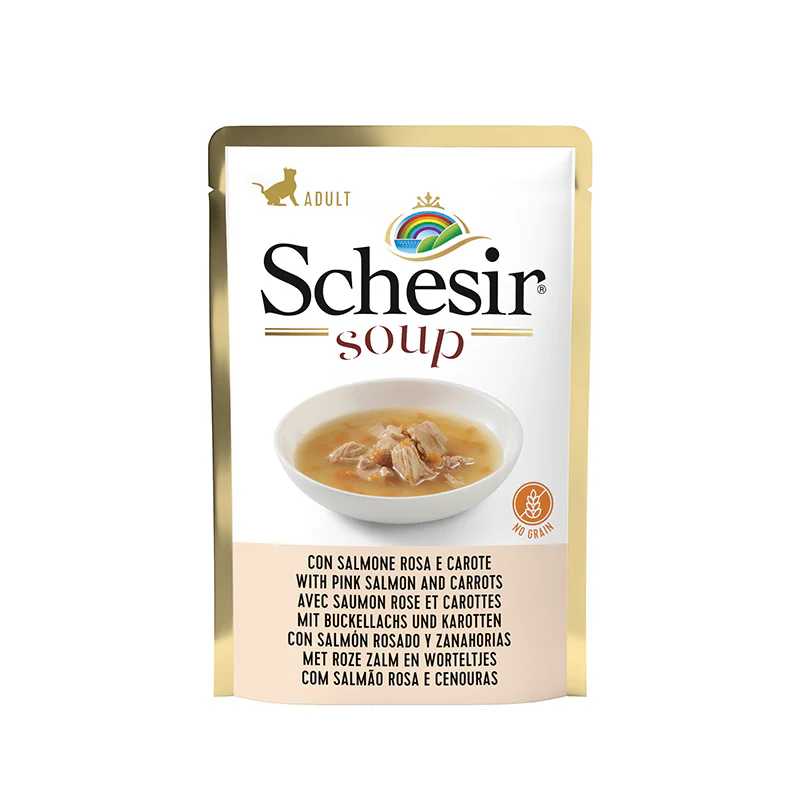 Schesir Cat Wet Soup-With Wild Pink Salmon and Carrots[Weight - 85g] (Min Order 85g - 20pcs)