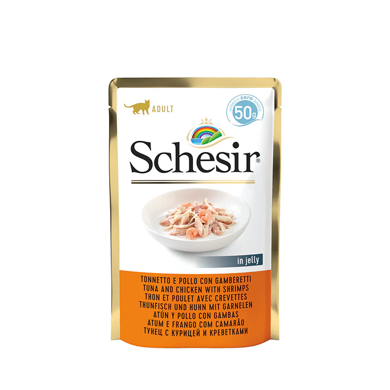 Schesir Cat Pouch-Wet Food Tuna with Chicken with Shrimps- (Min Order 50g - 30pcs)[Weight - 50g]