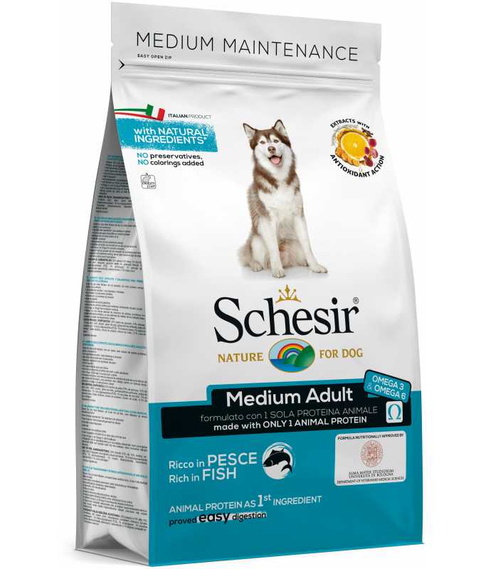 Schesir Dog Dry Food Maintenance Fish-Medium 3Kg[Weight - 3kg]