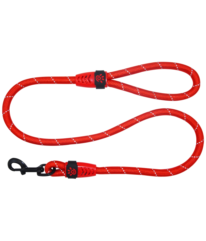 Doco Reflective Rope Leash With Plastic Encased Handle Loop (1/2" Width) - 4ft - Large[Color - Red]