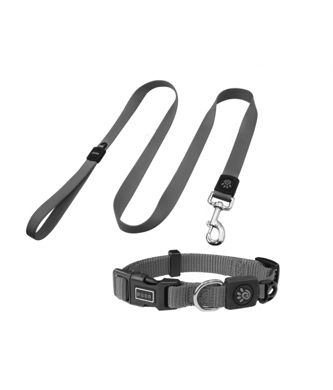 DOCO® Signature Nylon Collar+Nylon Leash - 4ft (DCSN002+1048)[Color - Grey, Size - L]