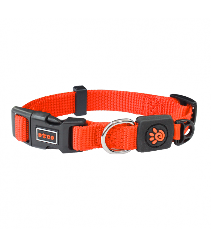 DOCO Signature Nylon Collar - 1.0 x 21-30cm[Size - XS, Color - Safety Orange]