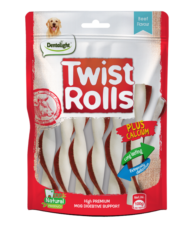 Dentalight 5" Twist Rolls Medium Dog Treats 100g - Beef Flavour