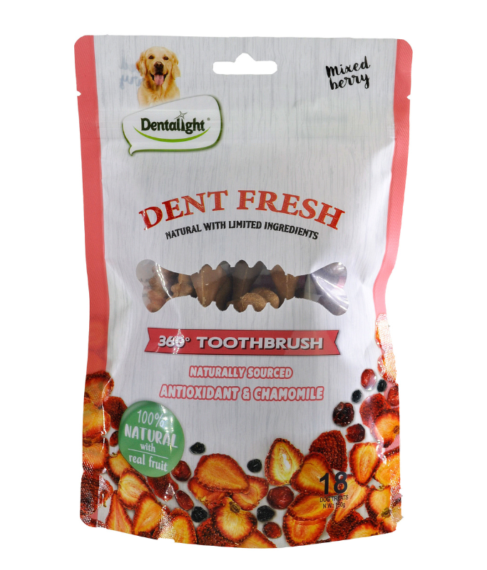 Dentalight 3" Dent Fresh 360° Toothbrush Dog Treat 150g (18pcs) - Mixed Berry