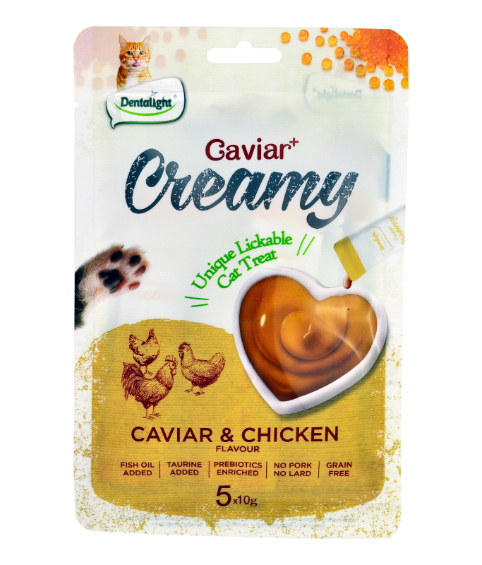 Dentalight Caviar+ Creamy Lickable Cat Treat 5pcs x 10g -  Caviar & Chicken Flavour