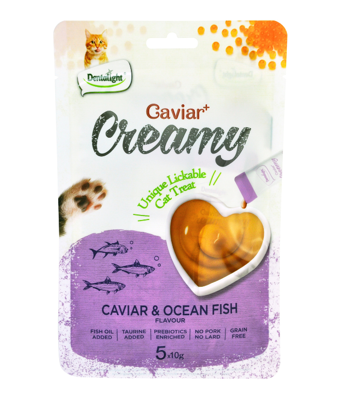 Dentalight Caviar+ Creamy Lickable Cat Treat 5pcs x 10g -  Caviar & Ocean Fish Flavour