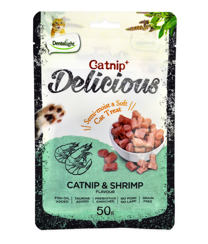 Dentalight Catnip+ Semi Moist & Soft Cat Treat 50g -  Catnip & Shrimp Flavour